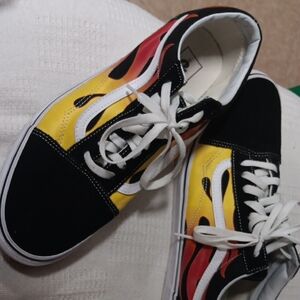 Vans Black and Yellow Flame Athletic Shoes